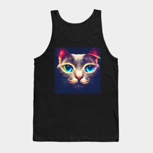 Up Close And Personal - Big Blue Eyed Cat Photorealistic Portrait Tank Top